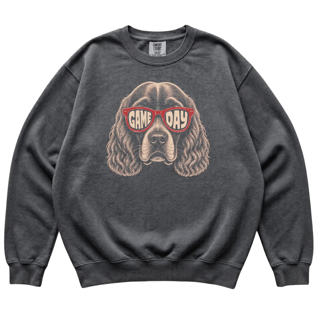 Pepper Cocker Spaniel Game Day Sunglasses sweatshirt, laid flat