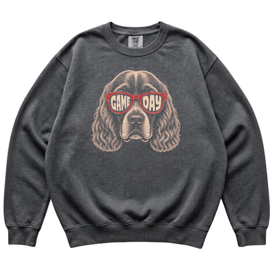 Pepper Cocker Spaniel Game Day Sunglasses sweatshirt, laid flat