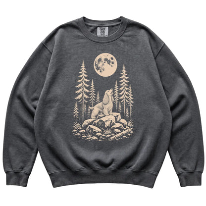 Close view of Cocker Spaniel Howling at the Moon artwork on Pepper Comfort Colors sweatshirt