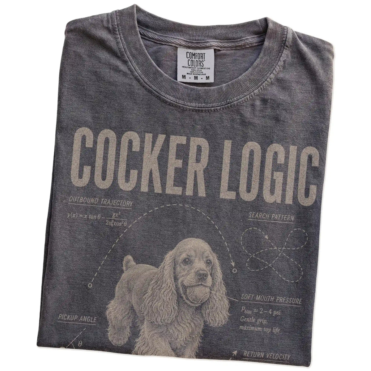 Folded Pepper Cocker Spaniel Logic T-Shirt showing the graphic