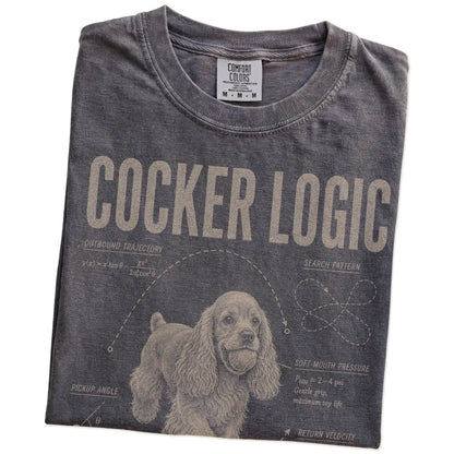 Folded Pepper Cocker Spaniel Logic T-Shirt showing the graphic