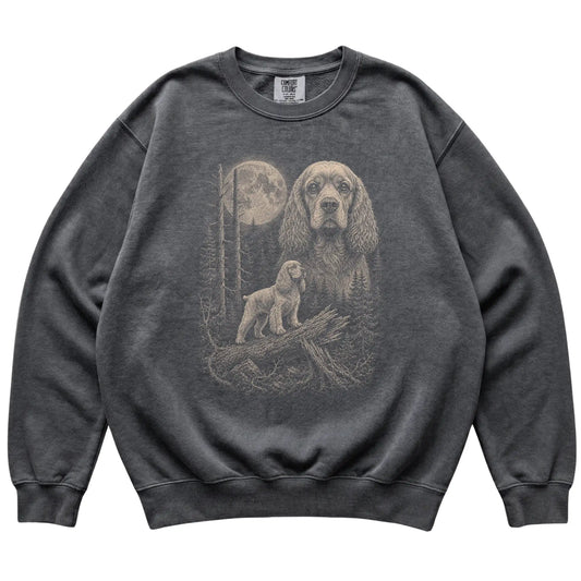 Pepper Cocker Spaniel Moonlit Forest Comfort Colors sweatshirt, flat view