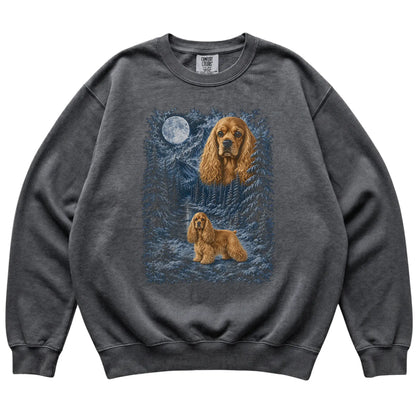 pepper sweatshirt with Cocker Spaniel Winter Moon artwork.