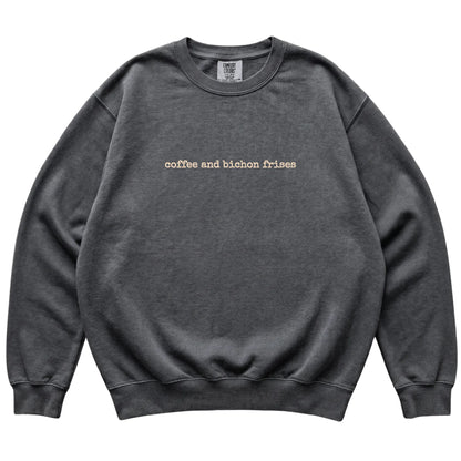 Pepper Coffee and Bichon Frises Comfort Colors sweatshirt laid flat