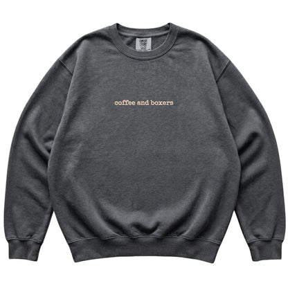 Pepper Coffee and Boxers Comfort Colors sweatshirt laid flat