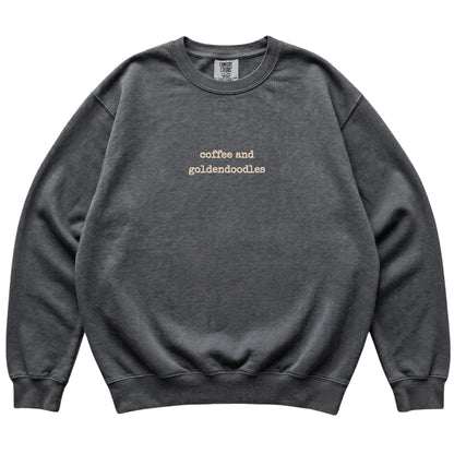 Pepper Coffee and Goldendoodles Comfort Colors sweatshirt laid flat