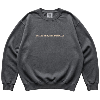 Pepper Coffee and Jack Russells Comfort Colors sweatshirt laid flat