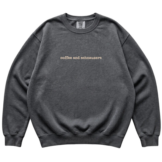 Pepper Coffee and Schnauzers Comfort Colors sweatshirt laid flat
