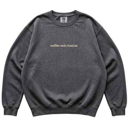 Pepper Coffee and Vizslas Comfort Colors sweatshirt laid flat