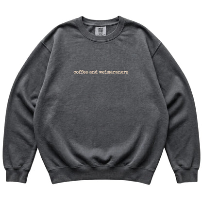 Pepper Coffee and Weimaraners Comfort Colors sweatshirt laid flat