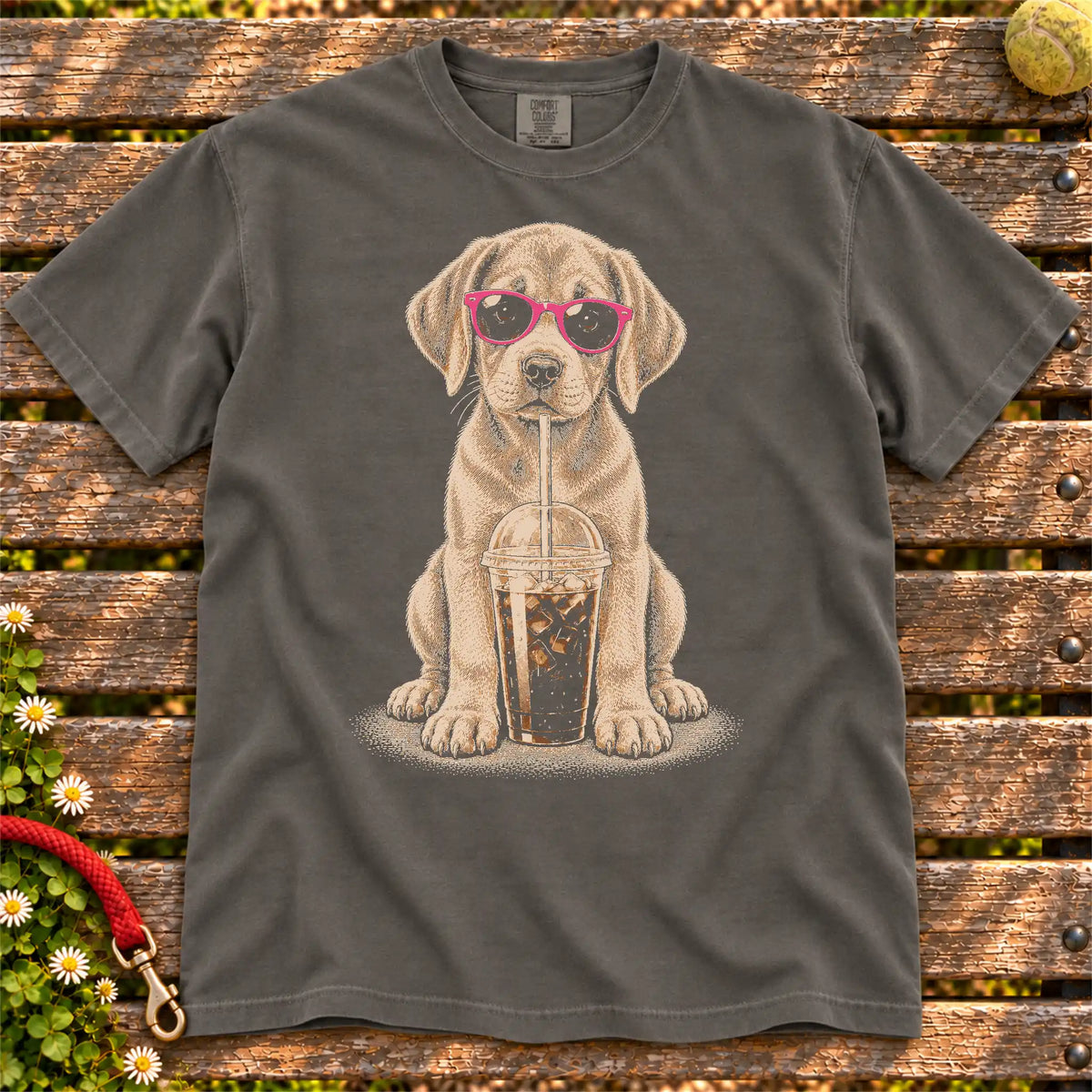 Pepper Comfort Colors® T-shirt featuring the Labrador Retriever Cold Coffee design.