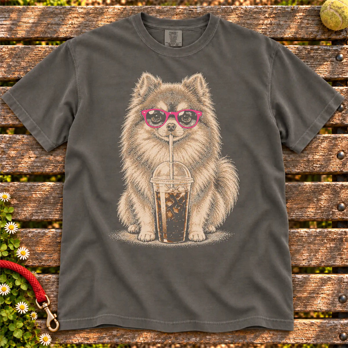 Pepper Comfort Colors® T-shirt featuring the Pomeranian Cold Coffee design.
