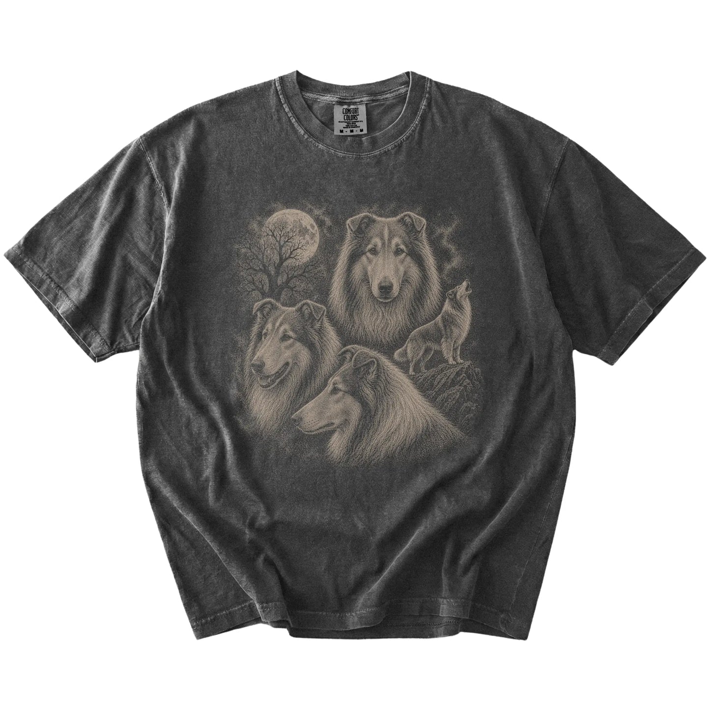 Vintage moon montage featuring Collie on a Pepper Comfort Colors® T-shirt
