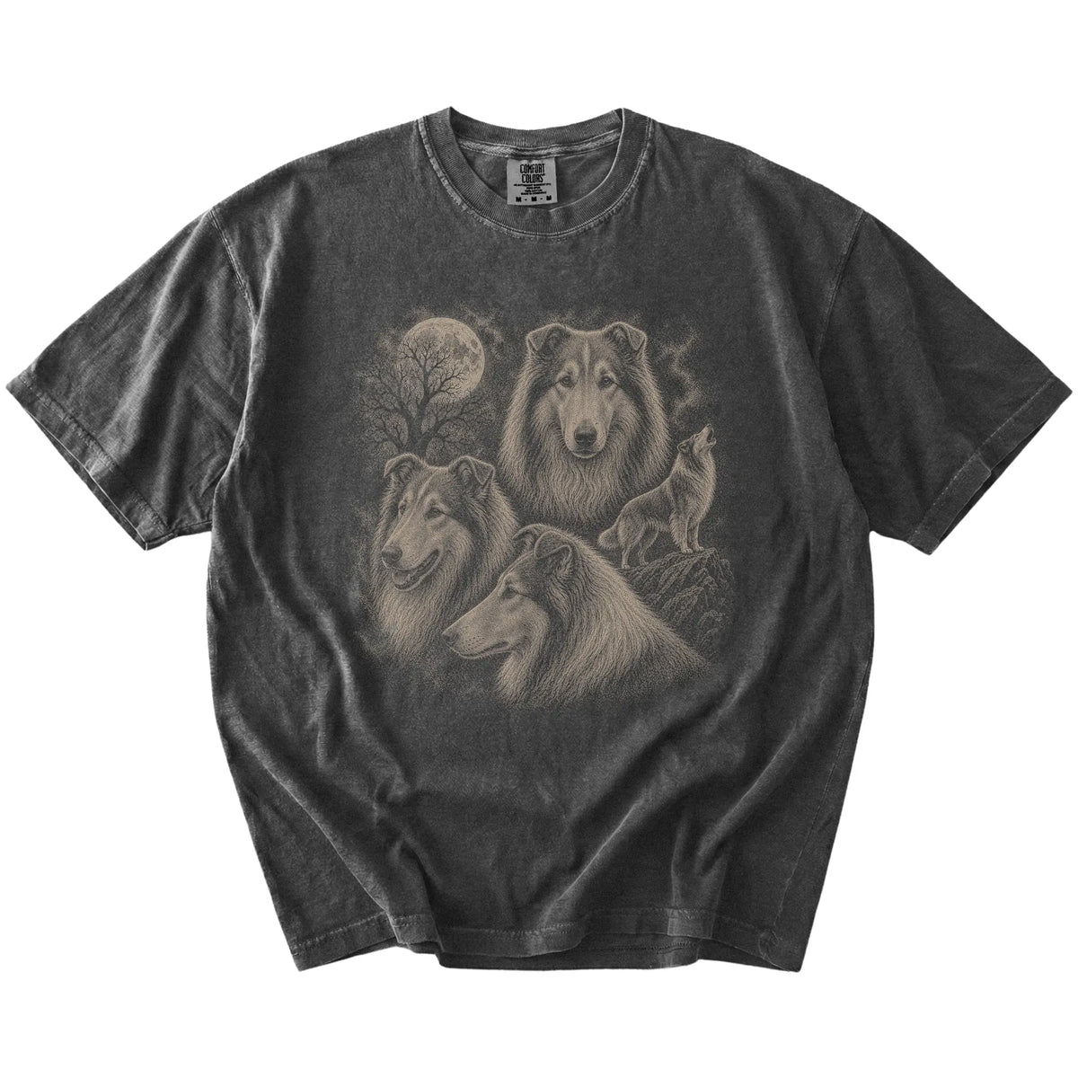 Vintage moon montage featuring Collie on a Pepper Comfort Colors® T-shirt