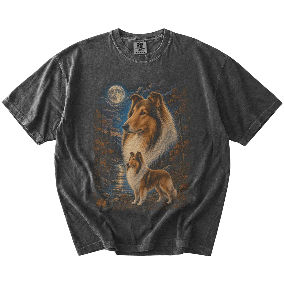 pepper T-shirt with Collie Autumn Moon artwork.