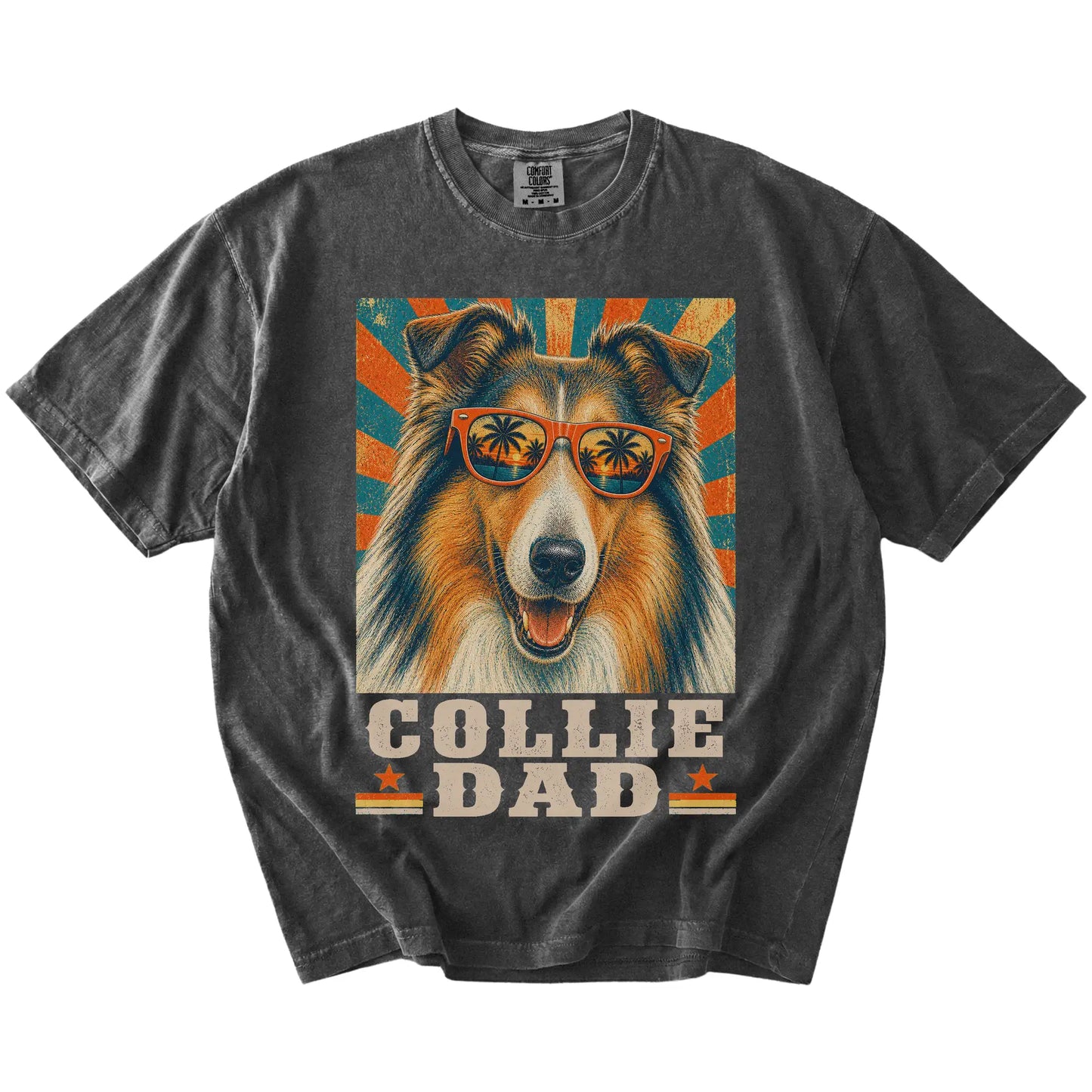 Retro Collie Dad design on a Pepper Comfort Colors T-shirt