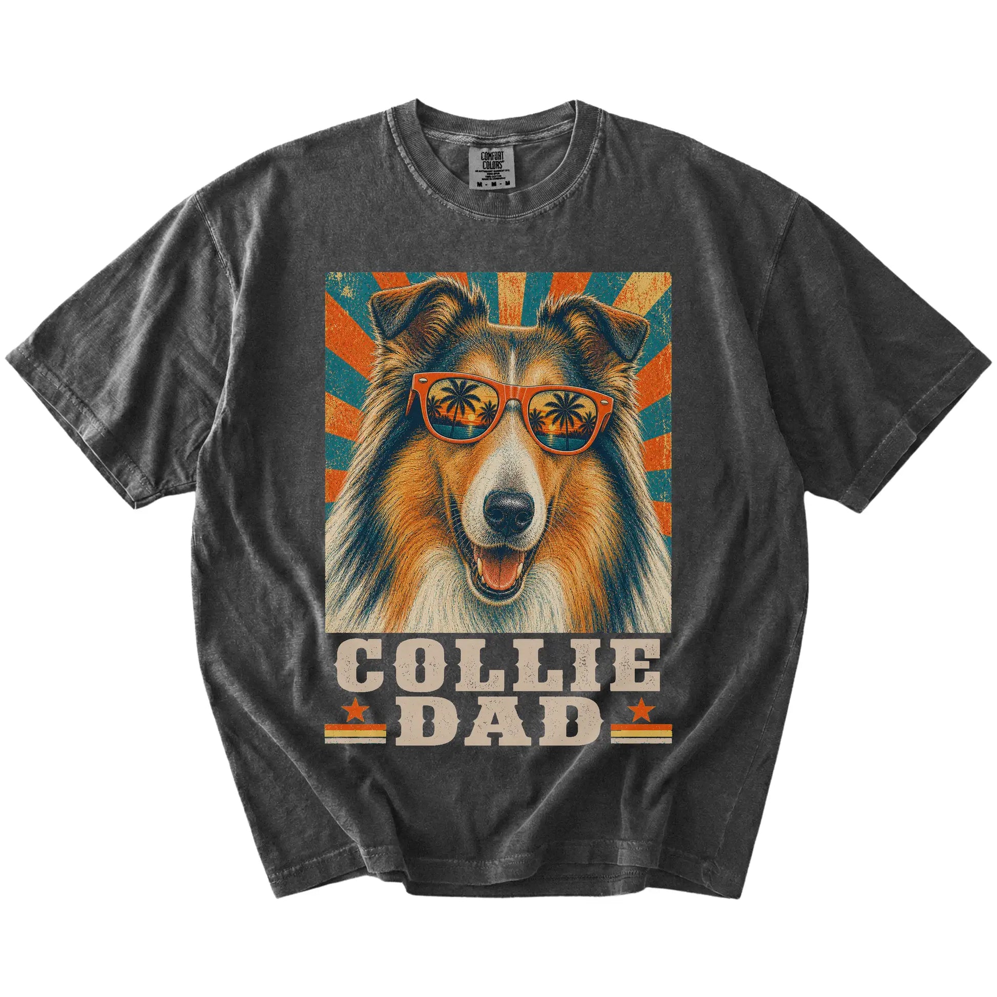 Retro Collie Dad design on a Pepper Comfort Colors T-shirt