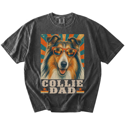 Retro Collie Dad design on a Pepper Comfort Colors T-shirt