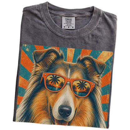 Retro Collie Dad design on a Pepper Comfort Colors T-shirt folded detail