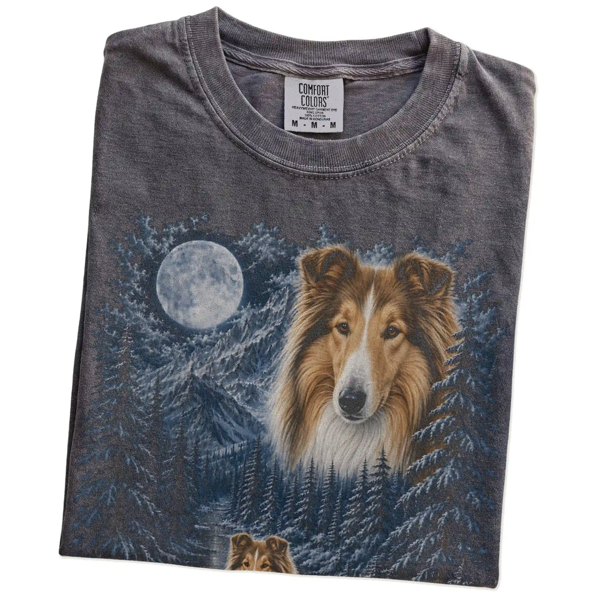 Folded Pepper Collie winter forest t-shirt
