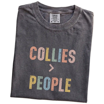 Folded Pepper Comfort Colors® T-shirt showing “Collies > People” text