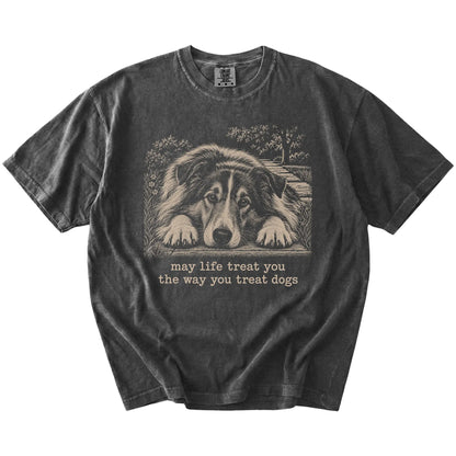 Collie Karma Comfort Colors T-shirt in Pepper — Flat Lay