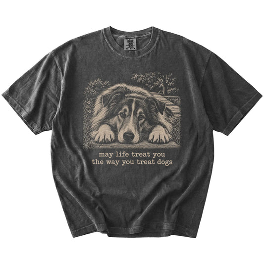 Collie Karma Comfort Colors T-shirt in Pepper — Flat Lay