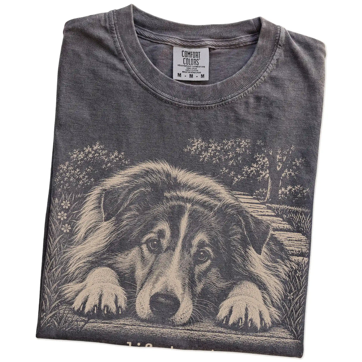 Collie Karma Comfort Colors T-shirt in Pepper — Folded Detail
