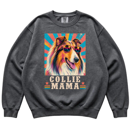 Retro Collie Mama design on a Pepper Comfort Colors sweatshirt