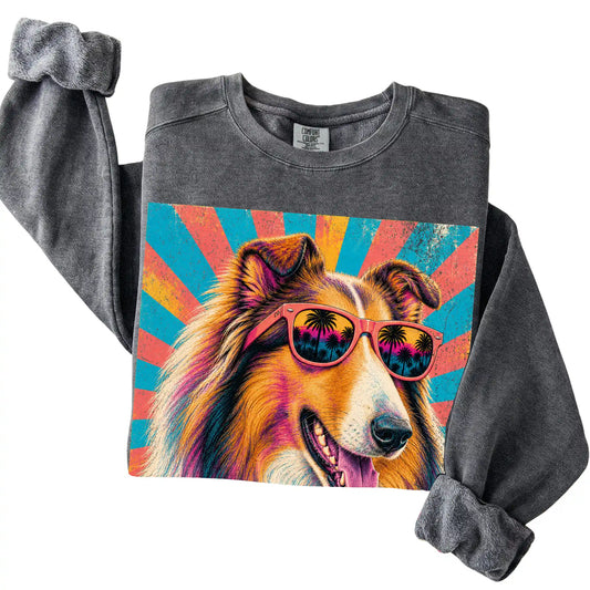 Folded Pepper Comfort Colors sweatshirt with a Retro Collie Mama design