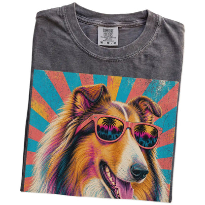Retro Collie Mama design on a Pepper Comfort Colors T-shirt folded detail