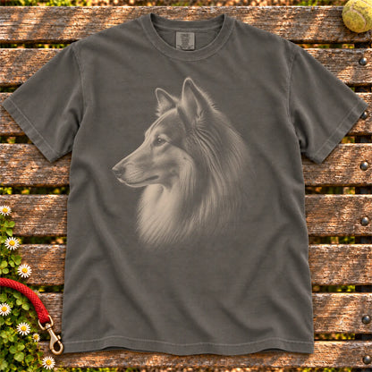 Collie Photo design on a Pepper Comfort Colors T-shirt, shown flat