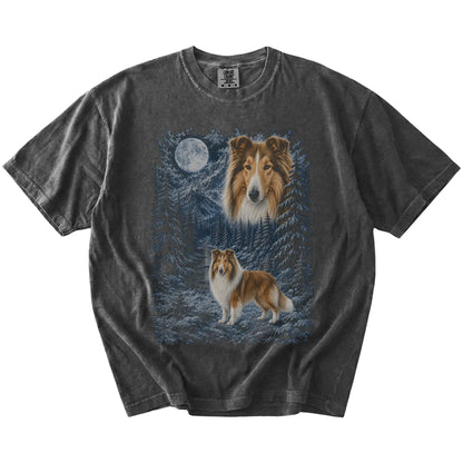 pepper T-shirt with Collie Winter Moon artwork.