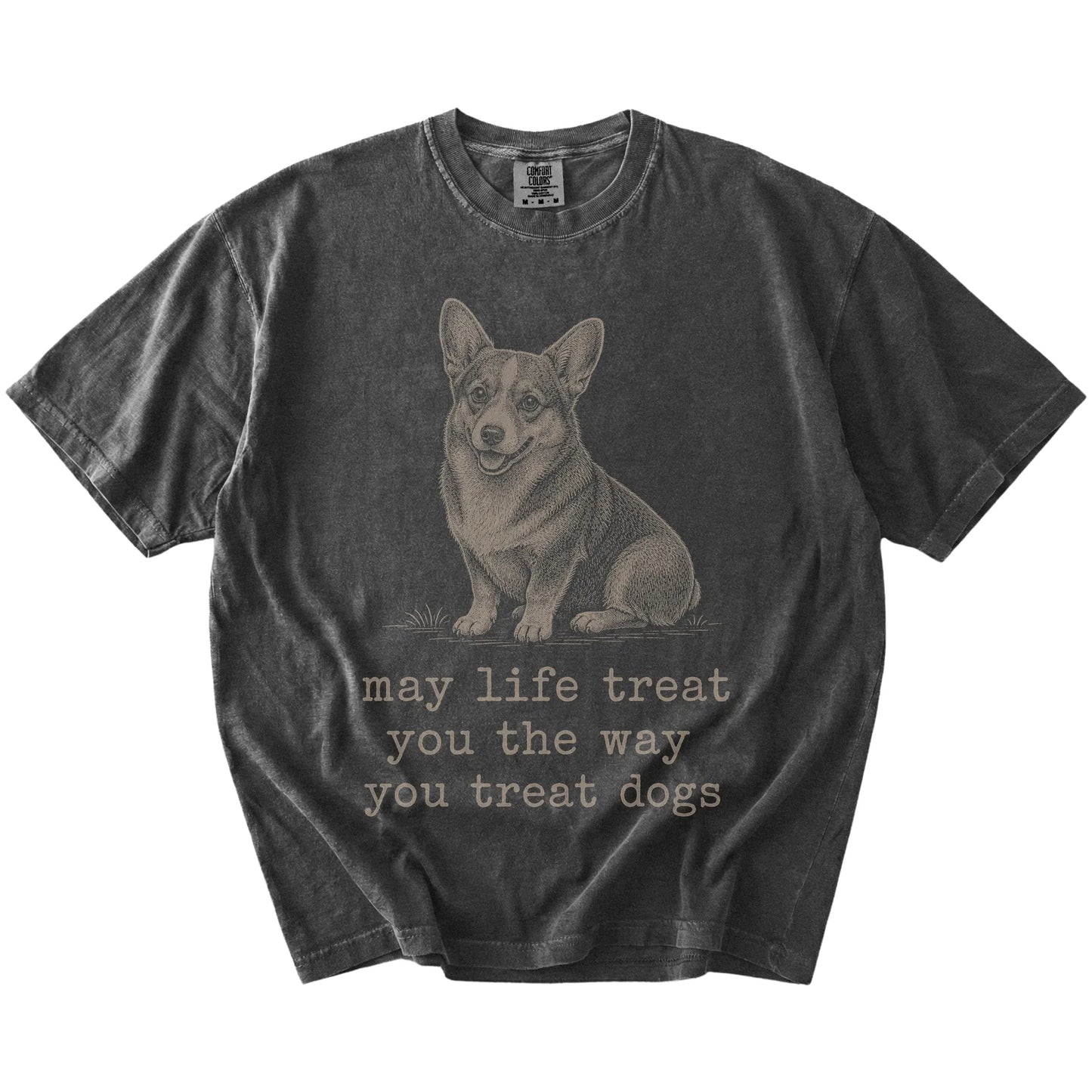 Pepper Corgi Karma T-Shirt laid flat