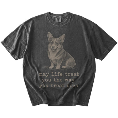 Pepper Corgi Karma T-Shirt laid flat
