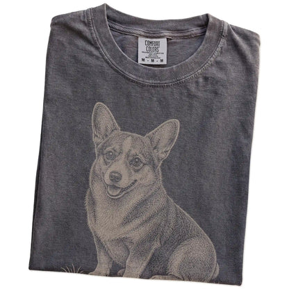 Folded Pepper Corgi Karma T-Shirt showing the graphic