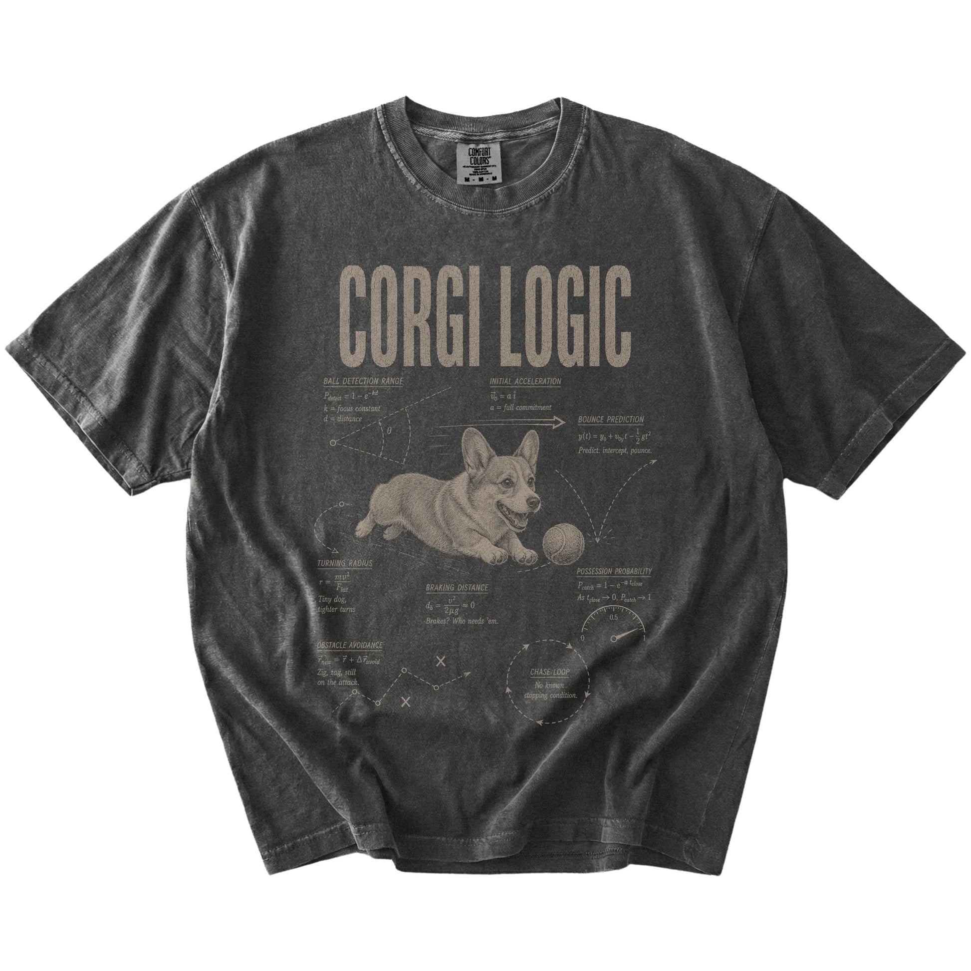 Pepper Corgi Logic T-Shirt laid flat