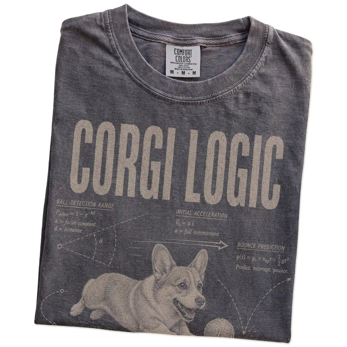 Folded Pepper Corgi Logic T-Shirt showing the graphic