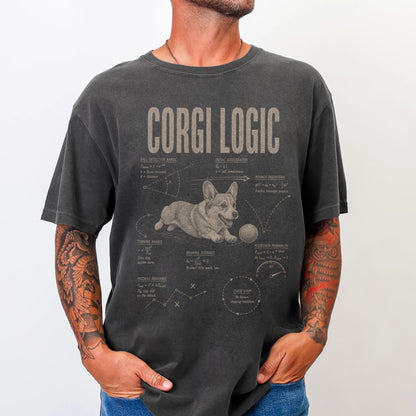 Man wearing a Pepper Corgi Logic T-Shirt