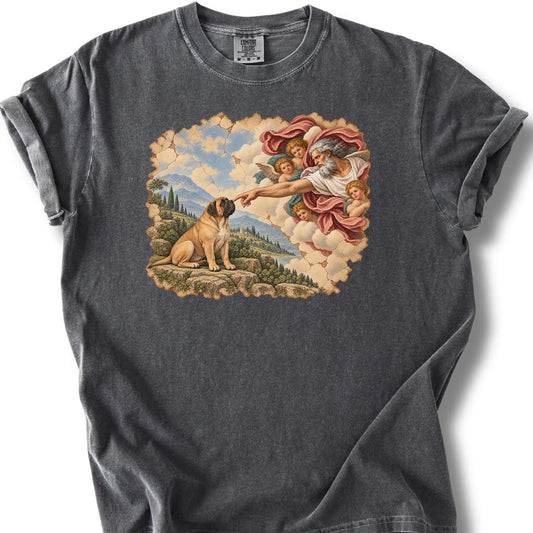 Mastiff Creation of Adam design on a pepper T-shirt