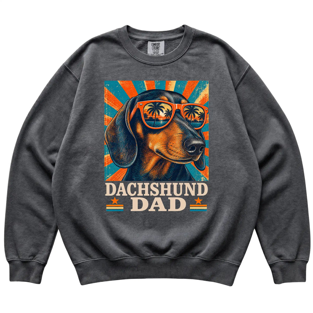 Retro Dachshund Dad design on a Pepper Comfort Colors sweatshirt