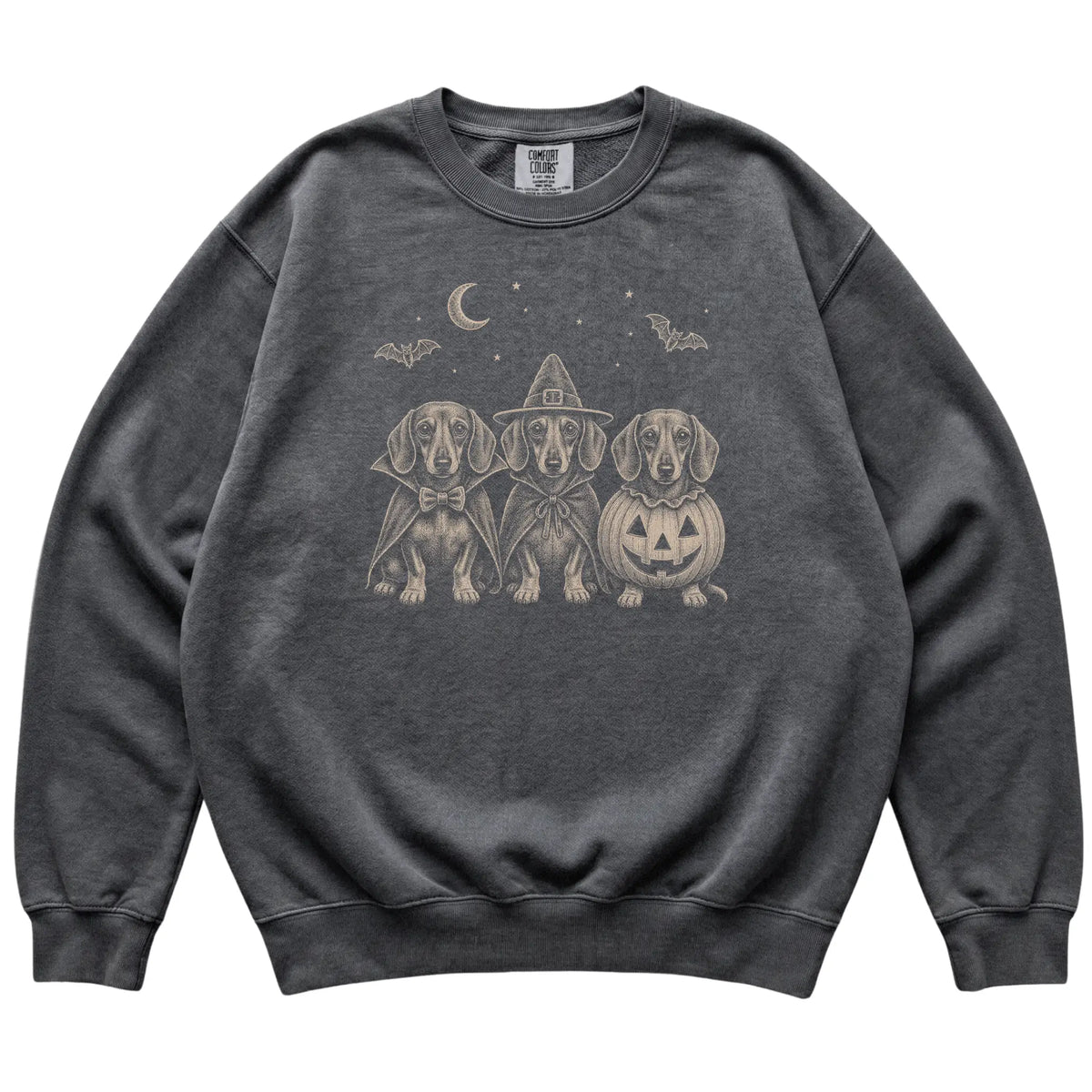 Pepper Dachshund Halloween Costume Comfort Colors sweatshirt, flat view