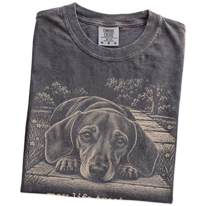 Dachshund Karma Comfort Colors T-shirt in Pepper — Folded Detail