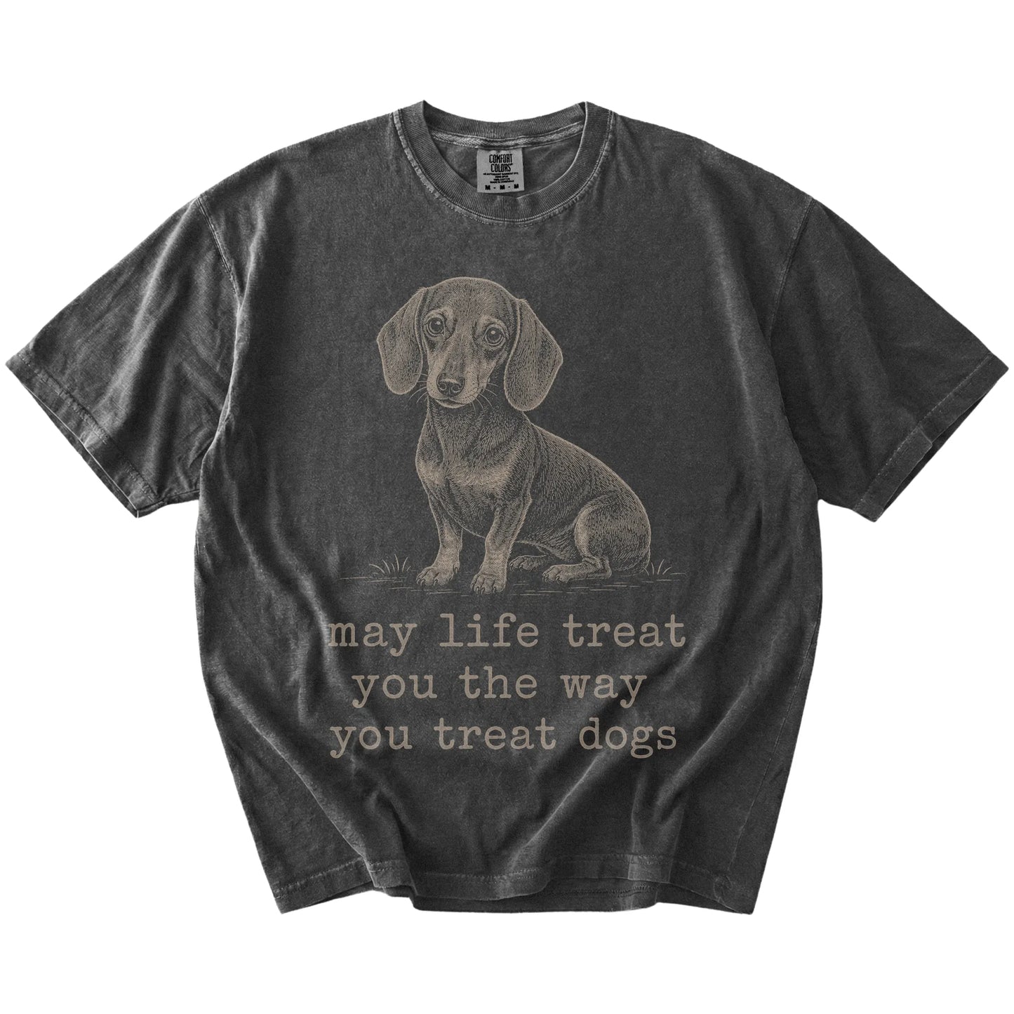 Pepper Dachshund Karma T-Shirt laid flat