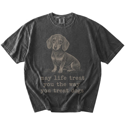 Pepper Dachshund Karma T-Shirt laid flat