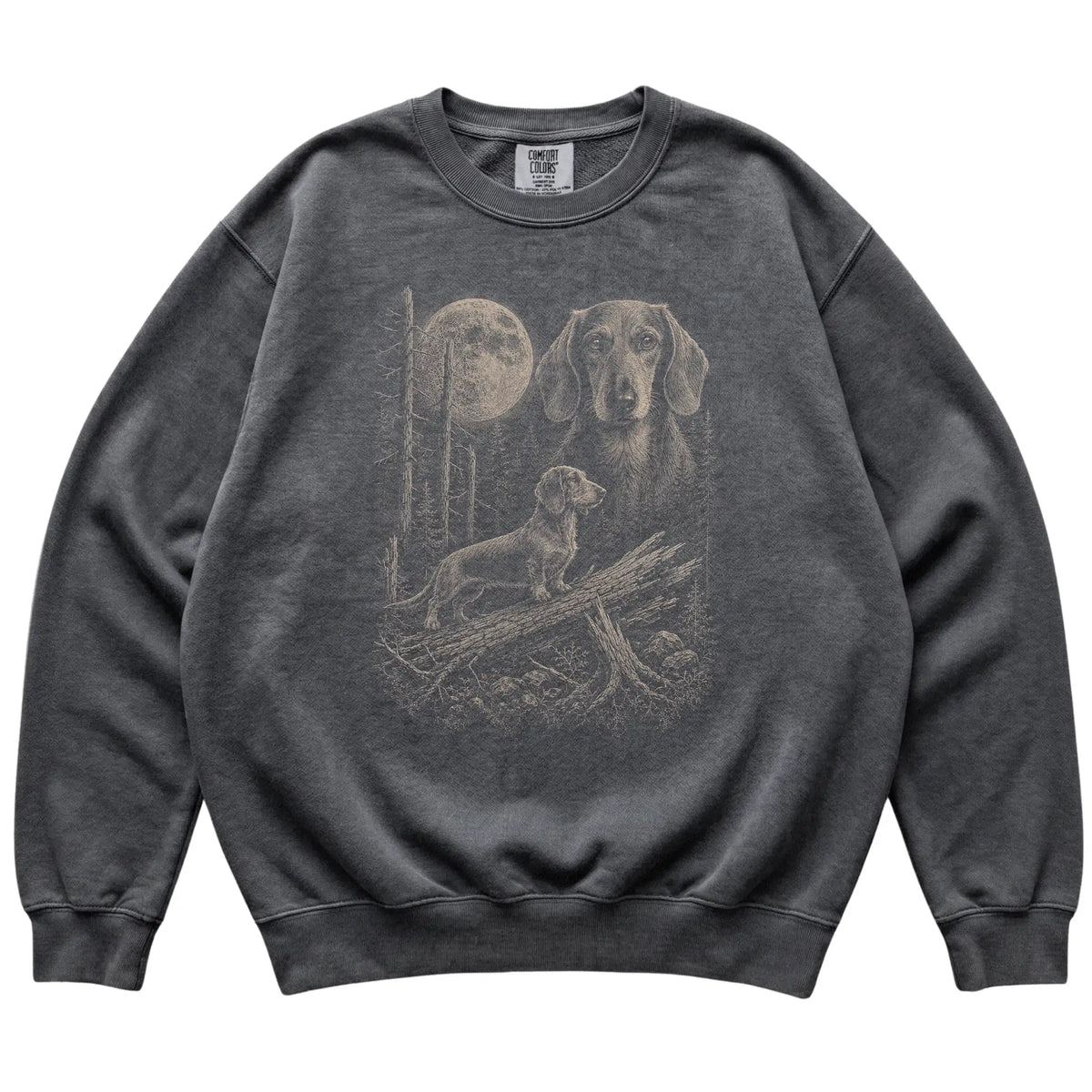 Pepper Dachshund Moonlit Forest Comfort Colors sweatshirt, flat view