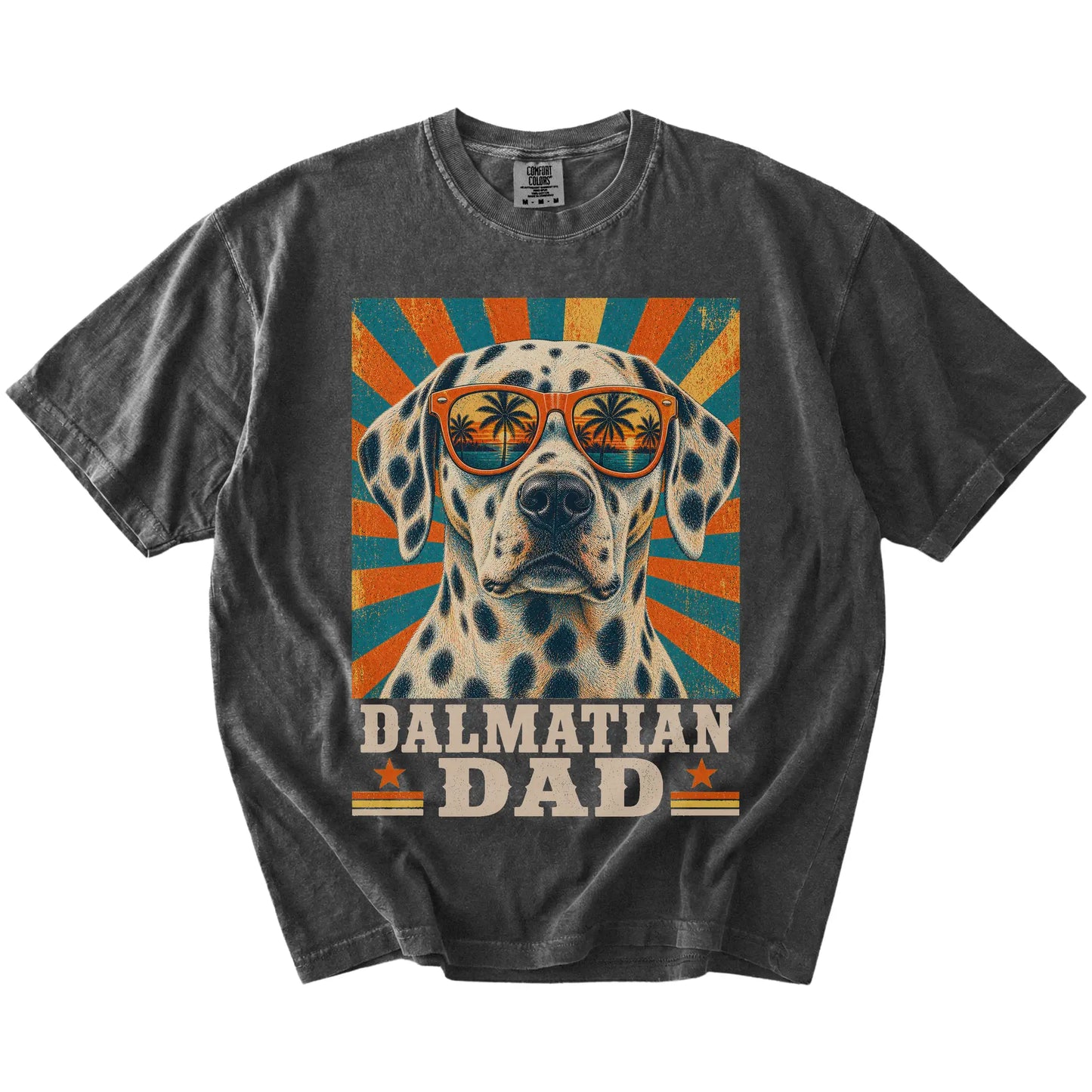 Retro Dalmatian Dad design on a Pepper Comfort Colors T-shirt