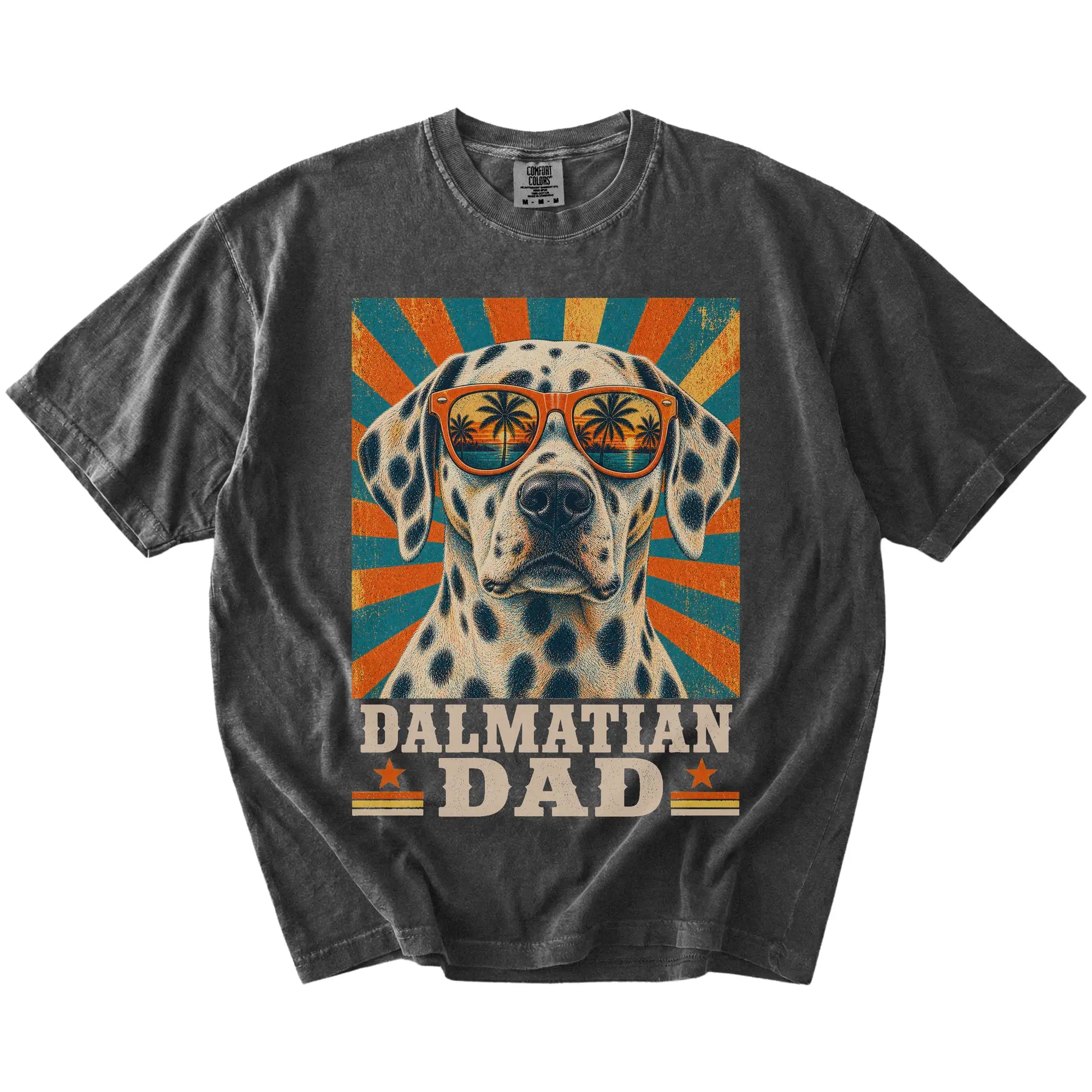Retro Dalmatian Dad design on a Pepper Comfort Colors T-shirt