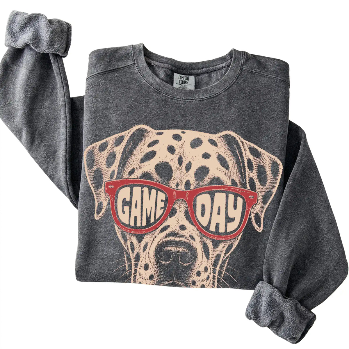 Pepper Dalmatian Game Day Sunglasses sweatshirt, folded