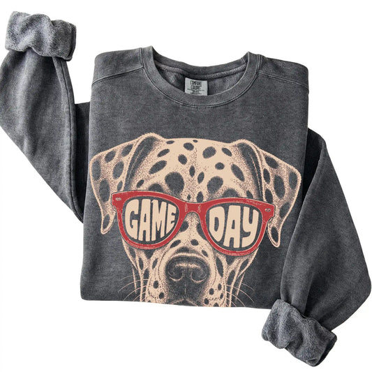 Pepper Dalmatian Game Day Sunglasses sweatshirt, folded